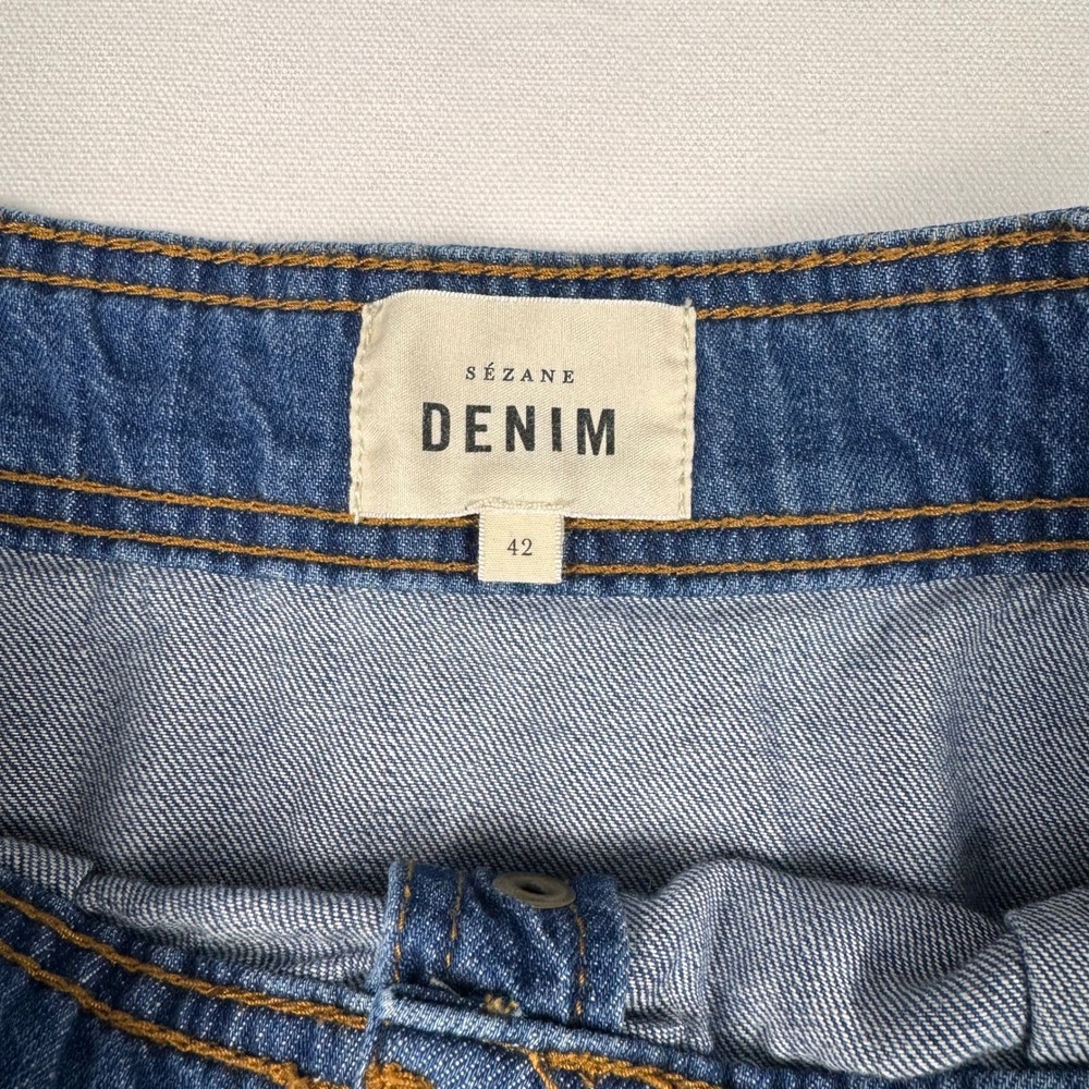 Sezane Clarine Denim Skirt Women FR 42/US 10 Button Front Midi Organic Cotton - Picture 2 of 8